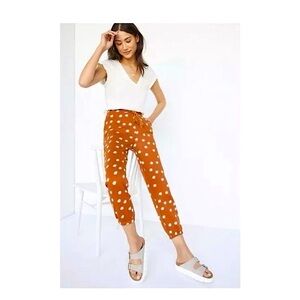 Anthropologie Daily Practice Polka Dot Joggers Burnt orange brown & Cream